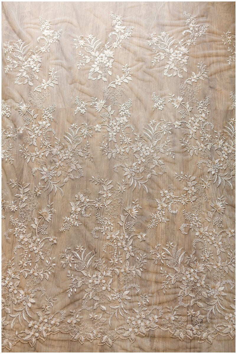 Off-White + SILBER + CHAMPAGNER Blumen Spitze/ Florale Brautspitze/ Brautkleid Spitze// L17-028