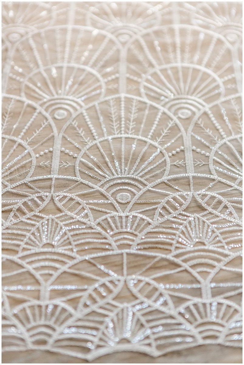 Soft geometric sequin lace/ wedding lace off-white/ bridal lace/ sequin lace fabric/ floral lace fabric/ bridal lace// L17-048