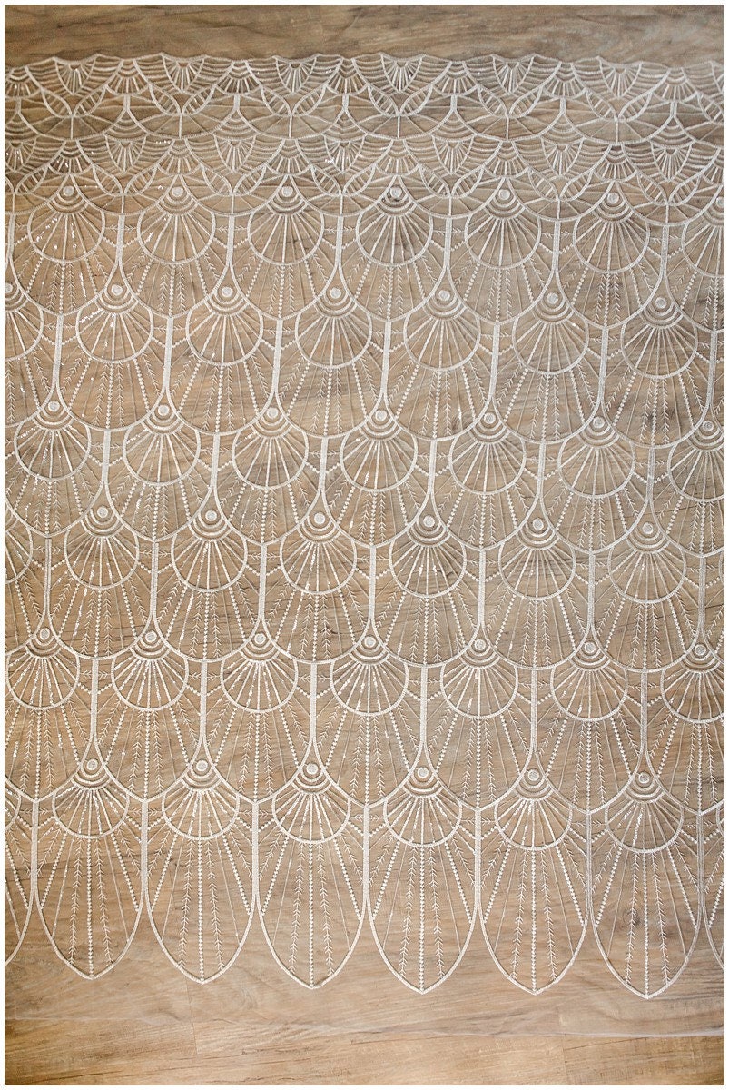 Soft geometric sequin lace/ wedding lace off-white/ bridal lace/ sequin lace fabric/ floral lace fabric/ bridal lace// L17-048