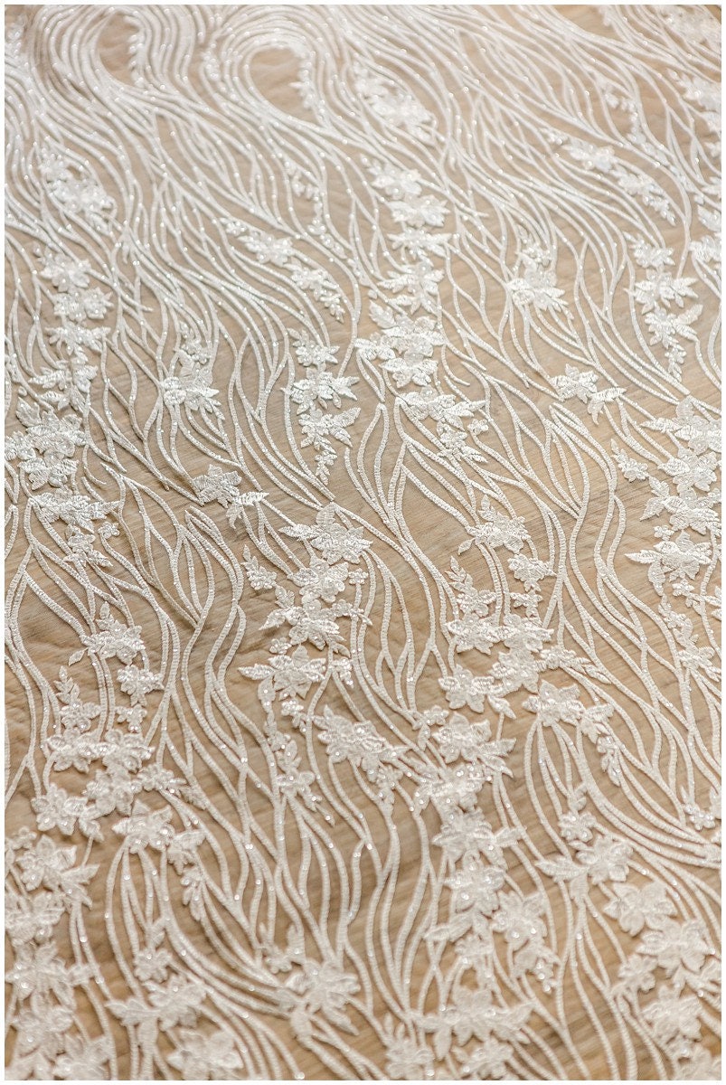 Sequin lace fabric, bridal lace, sequin lace fabric, sequin lace fabric, flower lace fabric, wedding dress lace// L17-015