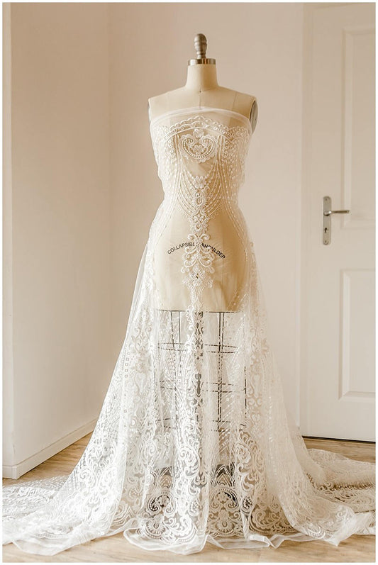 Tela de encaje bordado suave, encaje floral para bodas, encaje con lentejuelas, tela de encaje nupcial, encaje Couture, encaje para vestido de novia // L17-036