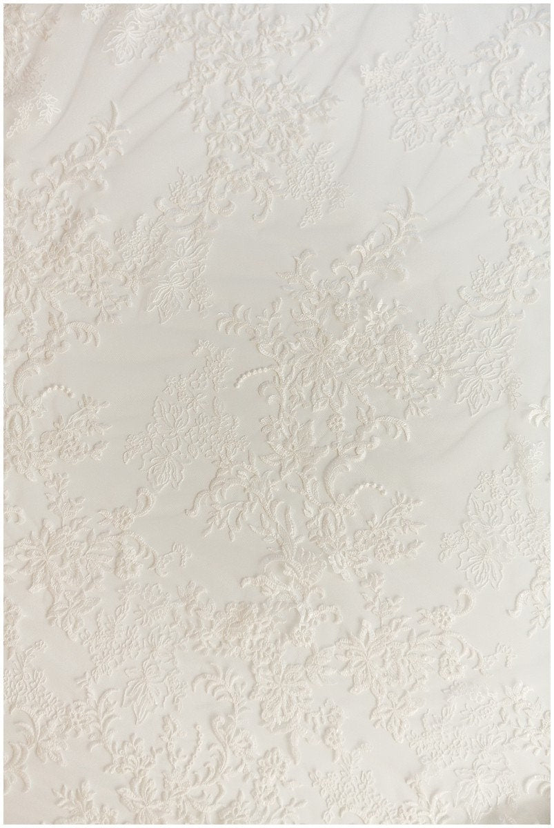 Baumwolle bestickter Blumen Spitzenstoff/ Braut Spitzenstoff Off-White/ Hochzeitskleid Spitzenstoff/ florale Spitze/ Braut Spitze// L17-114