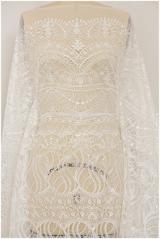 Wunderschöner Boho Spitzenstoff/ Braut Spitze Off-White/ Hochzeitskleid Spitzenstoff mit Pailletten/ Boho Braut Spitze// L17-103