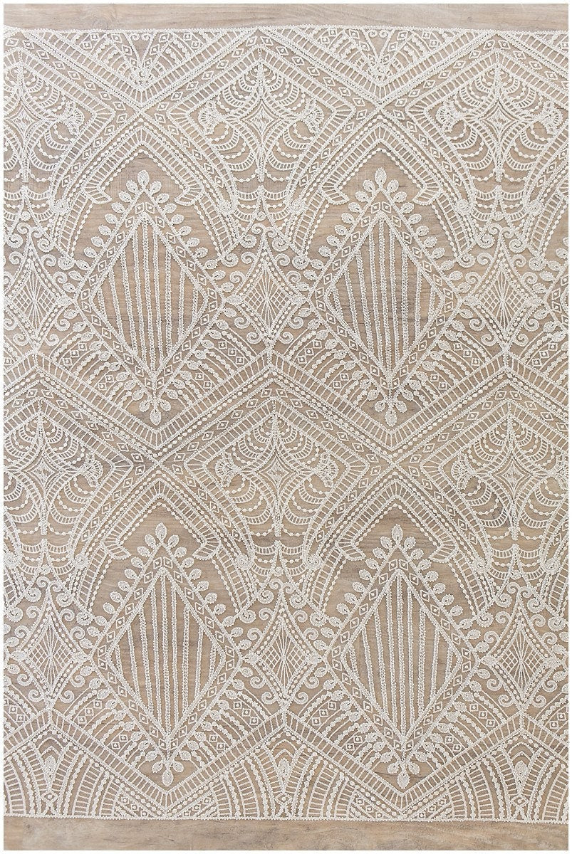 Geometric lace fabric, bridal lace fabric, wedding dress lace fabric, beaded boho lace, bridal lace dress, wave lace// L17-104