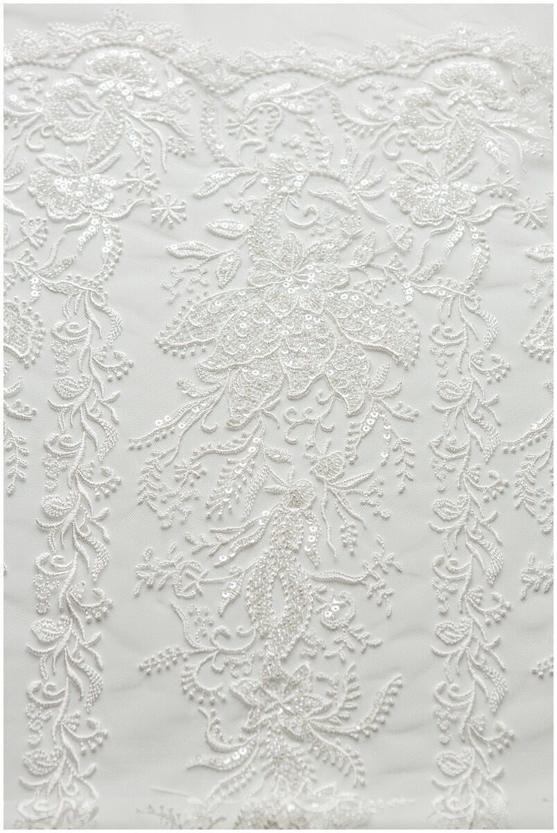 Schwerer Perlen Spitzenstoff, Braut Spitzenstoff, Hochzeitskleid Spitzenstoff, florale Spitze, Braut Spitzenkleid, Wellenspitze// L17-107