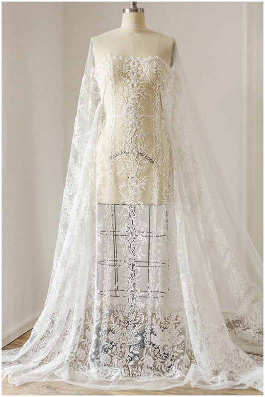 Schwerer Perlen Spitzenstoff, Braut Spitzenstoff, Hochzeitskleid Spitzenstoff, florale Spitze, Braut Spitzenkleid, Wellenspitze// L17-107