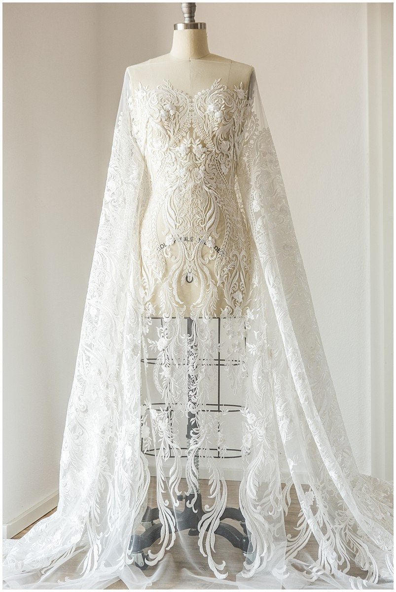Verschnörkelter Spitzenstoff für Hochzeitskleider, Braut Spitzenstoff, Hochzeitskleid Spitzenstoff, bestickter Spitzenstoff, Blumenspitze// L17-117