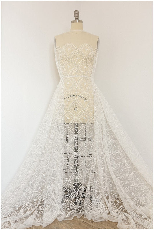 1,7yrds Blumen Braut Spitze Off-White/ Brautspitze Stoff/ Blumen Hochzeit Spitze/ Couture Spitze// L17-102-REST 1.7yds