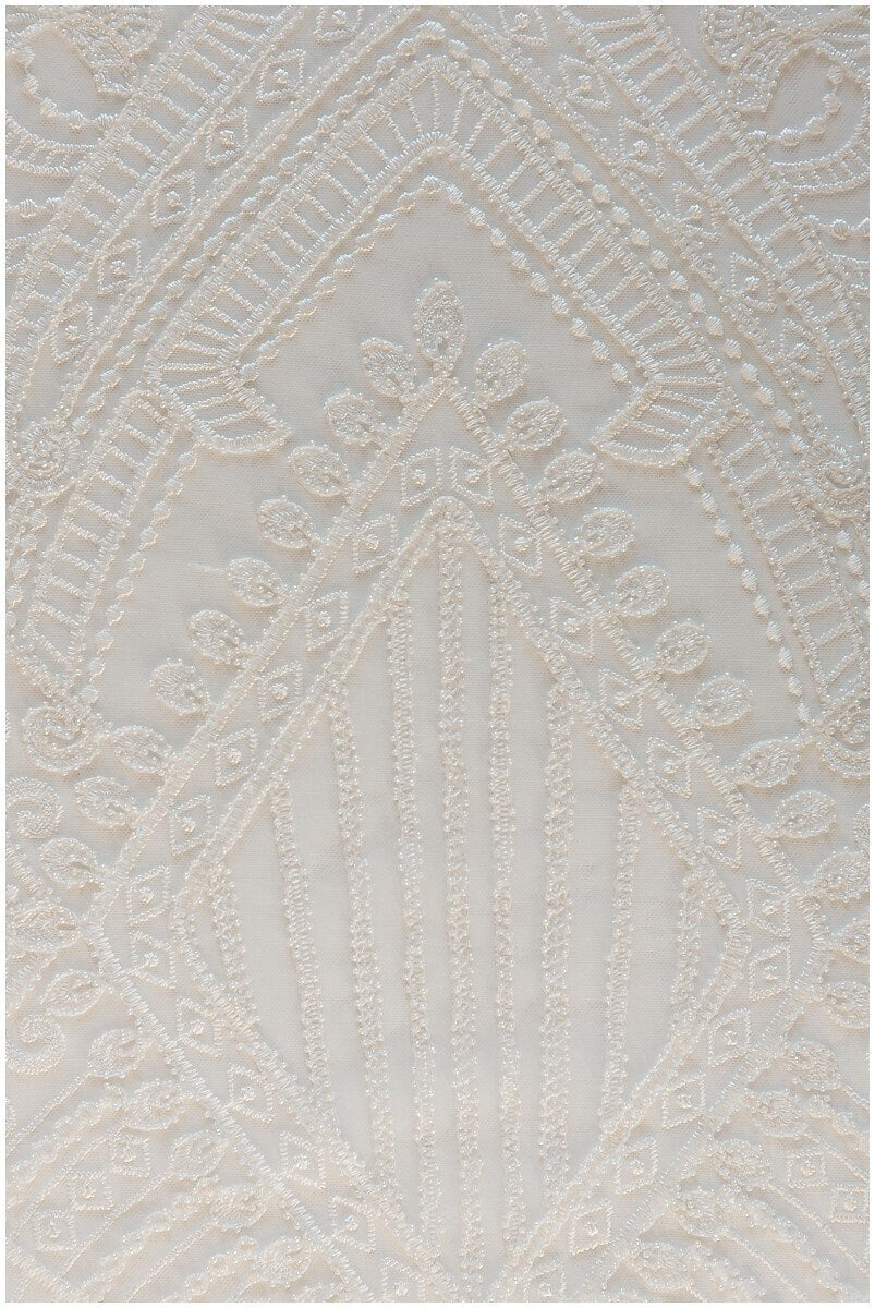Geometric lace fabric, bridal lace fabric, wedding dress lace fabric, beaded boho lace, bridal lace dress, wave lace// L17-104