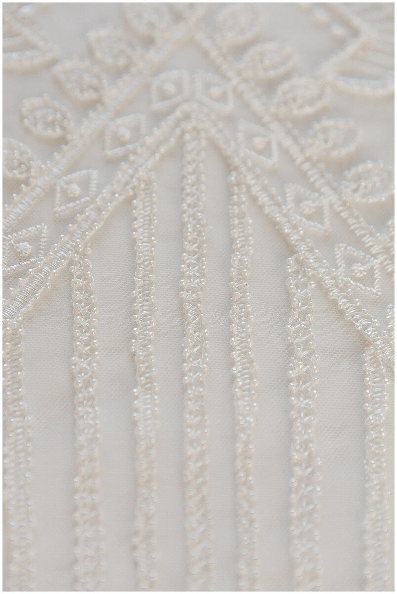 Geometric lace fabric, bridal lace fabric, wedding dress lace fabric, beaded boho lace, bridal lace dress, wave lace// L17-104