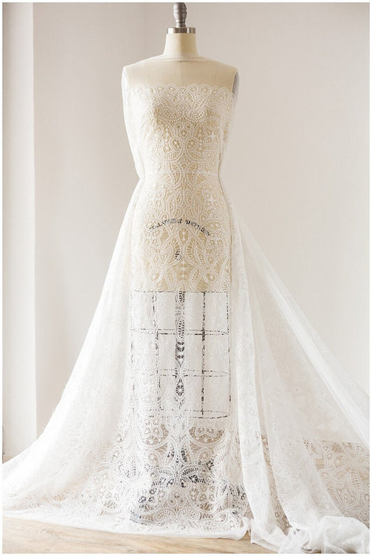 Moderner geometrischer Spitzenstoff Off-White/ Braut Spitzenstoff mit Pailletten/ Hochzeitskleid Spitzenstoff/ Pailletten Spitze/ Braut Spitze// L17-116M