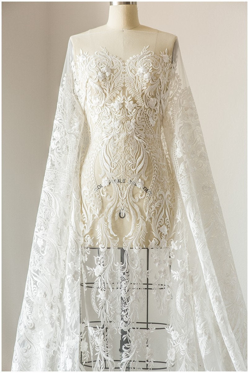 Verschnörkelter Spitzenstoff für Hochzeitskleider, Braut Spitzenstoff, Hochzeitskleid Spitzenstoff, bestickter Spitzenstoff, Blumenspitze// L17-117