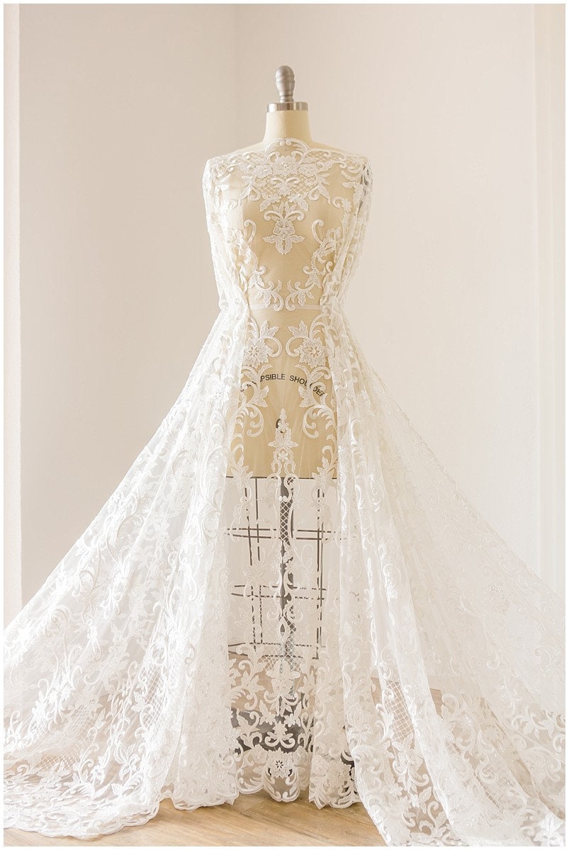 Romantic lace fabric off-white/ modern bridal lace fabric/ embroidered lace/ floral bridal lace/ ornament bridal lace fabric// L17-134