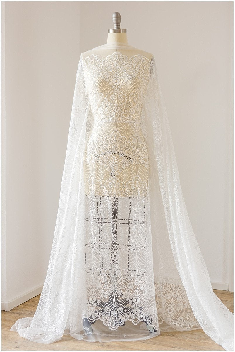 Romantische Brautspitze Off-White/ geometrische Brautspitze/ bestickte Spitze/ florale Brautspitze/ Boho Spitze// L17-137