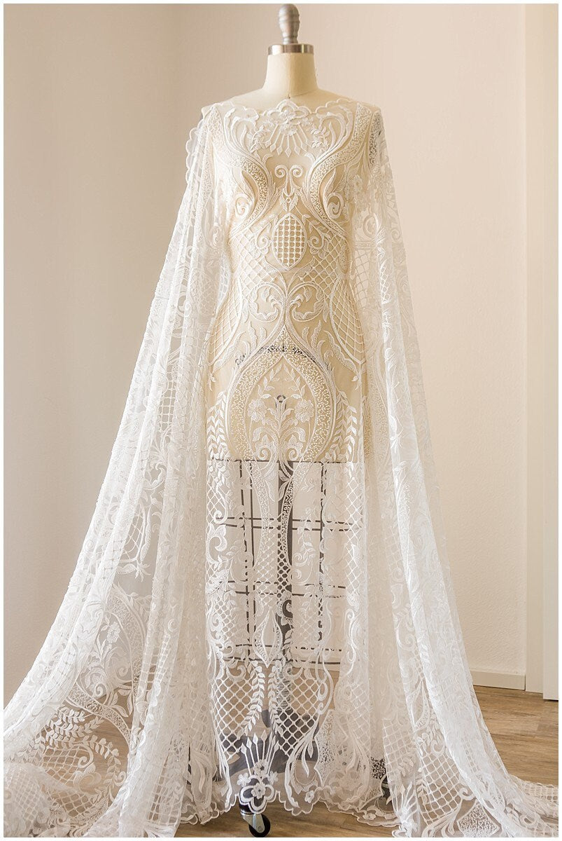 Bridal lace / boho bridal lace material / offwhite bridal lace / oriental wedding lace / boho lace / / L17-141
