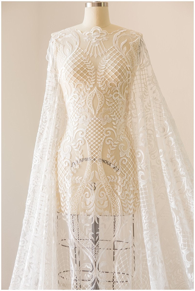 Bridal lace / boho bridal lace material / offwhite bridal lace / oriental wedding lace / boho lace / / L17-141