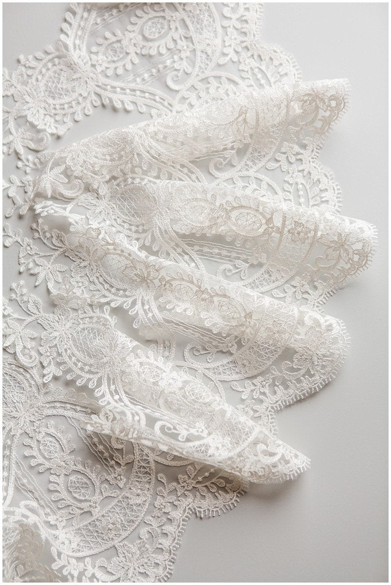 Soft embroidered lace trim/ elegant bridal lace trim/ veil lace trim/ wedding dress lace trim// T17-043