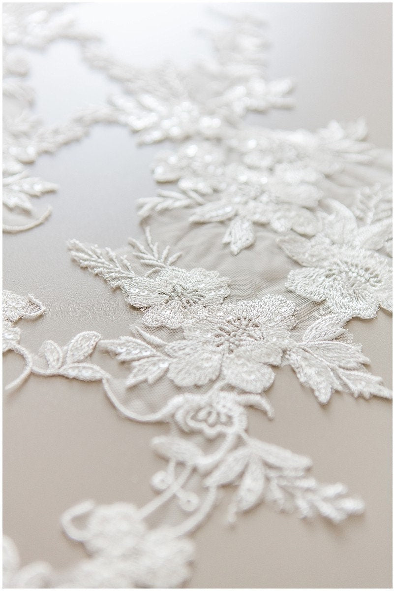 Bridal lace applique, romantic floral lace applique, lace flower applique, flower applique, wedding dress lace applique, bridal lace // A17-130