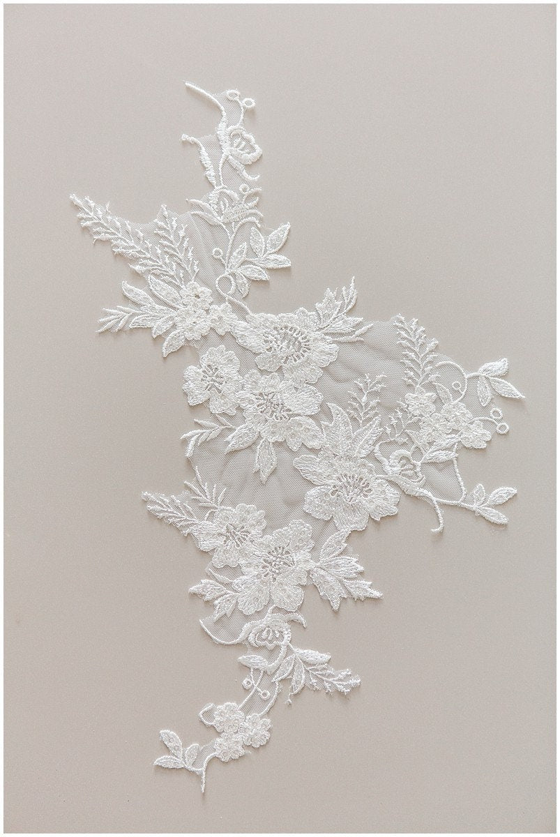 Bridal lace applique, romantic floral lace applique, lace flower applique, flower applique, wedding dress lace applique, bridal lace // A17-130