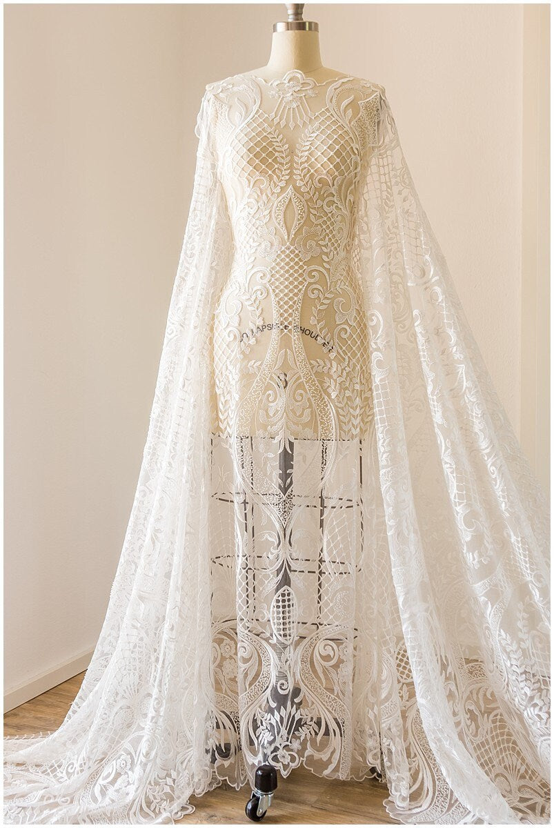 Bridal lace / boho bridal lace material / offwhite bridal lace / oriental wedding lace / boho lace / / L17-141