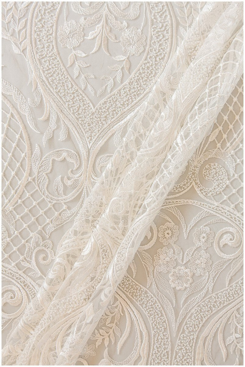 Bridal lace / boho bridal lace material / offwhite bridal lace / oriental wedding lace / boho lace / / L17-141