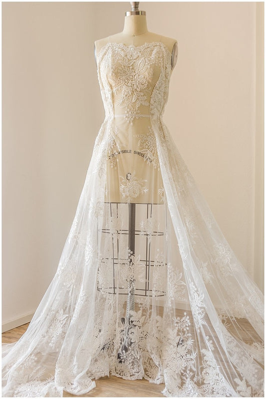 Heavy Beaded Bridal Lace Fabric Off-White/ Beaded Lace Fabric for Wedding Dresses/ Beaded Lace Fabric/ Floral Lace// L17-143