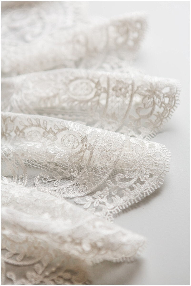 Soft embroidered lace trim/ elegant bridal lace trim/ veil lace trim/ wedding dress lace trim// T17-043
