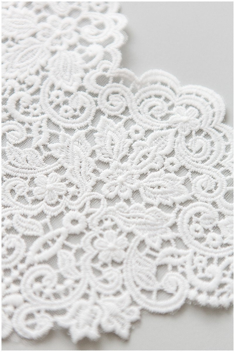 Milk silk embroidered lace trim/ elegant bridal lace trim/ off-white lace trim/ guipure look lace/ wedding dress lace trim// T17-057