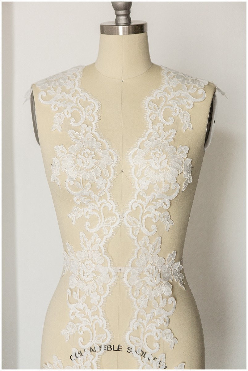 2yds milk silk embroidered lace trim/ elegant bridal lace off-white/ wedding dress lace trim// T17-058