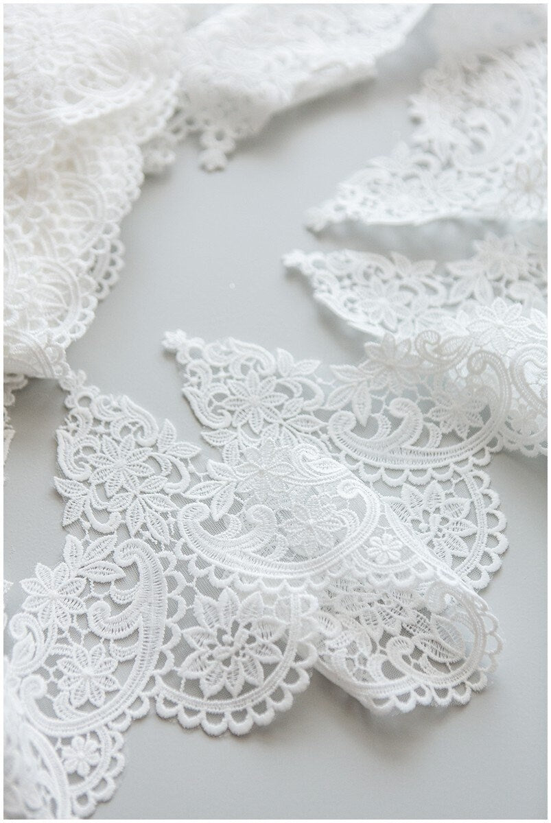 Milk silk embroidered lace trim/ elegant off-white bridal lace/ bridal lace trim/ guipure look lace/ wedding dress lace// T17-059