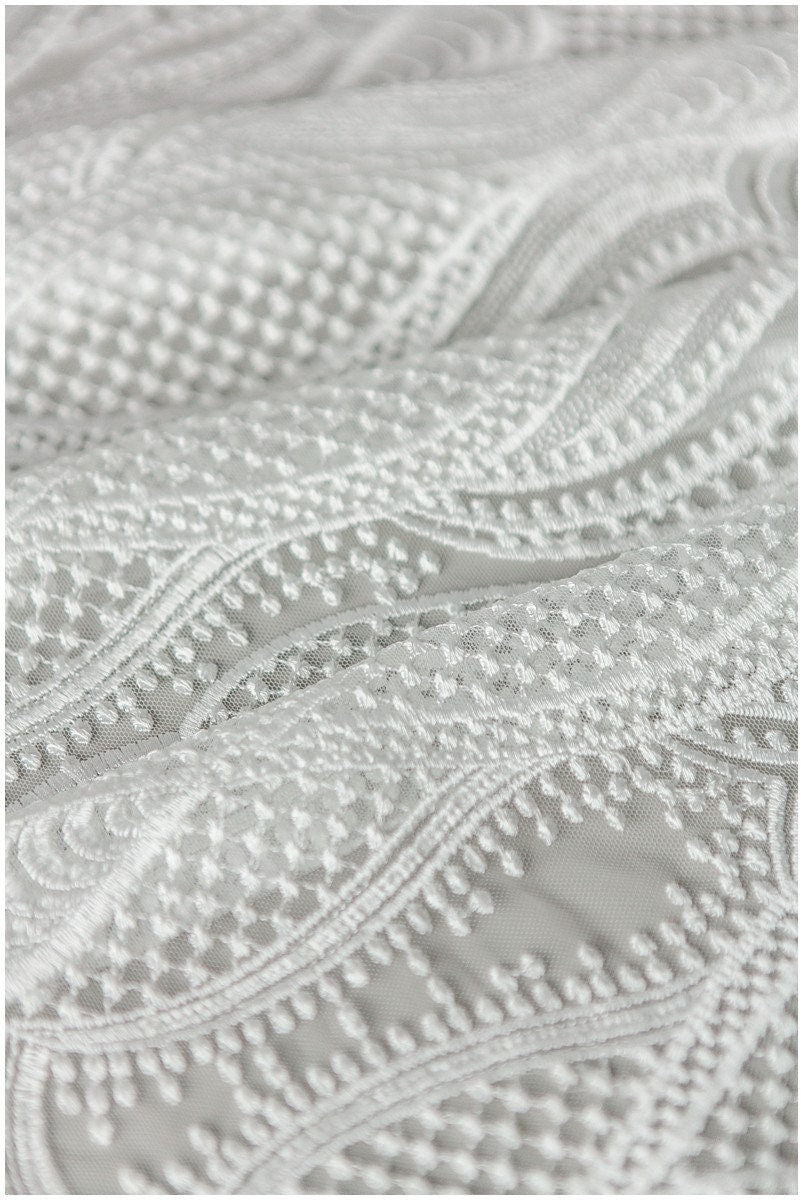 Braut Spitzenstoff Off-White/ Hochzeitskleid Spitze/ moderne geometrische Spitze/ Boho Hochzeitskleid/ Boho Spitze// L17-166