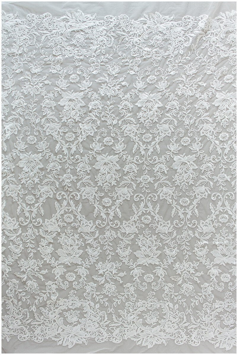 Bestickter weicher Braut Spitzenstoff/ Blumen Spitzenstoff Off-White/ Hochzeitskleid Spitze/ Spitze Schleierstoff// L17-172-RY