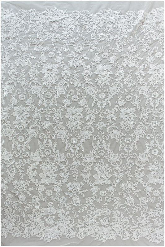 Tela de encaje suave bordada para novia / encaje con flores color off-white / encaje para vestido de novia / encaje para velo // L17-172-RY