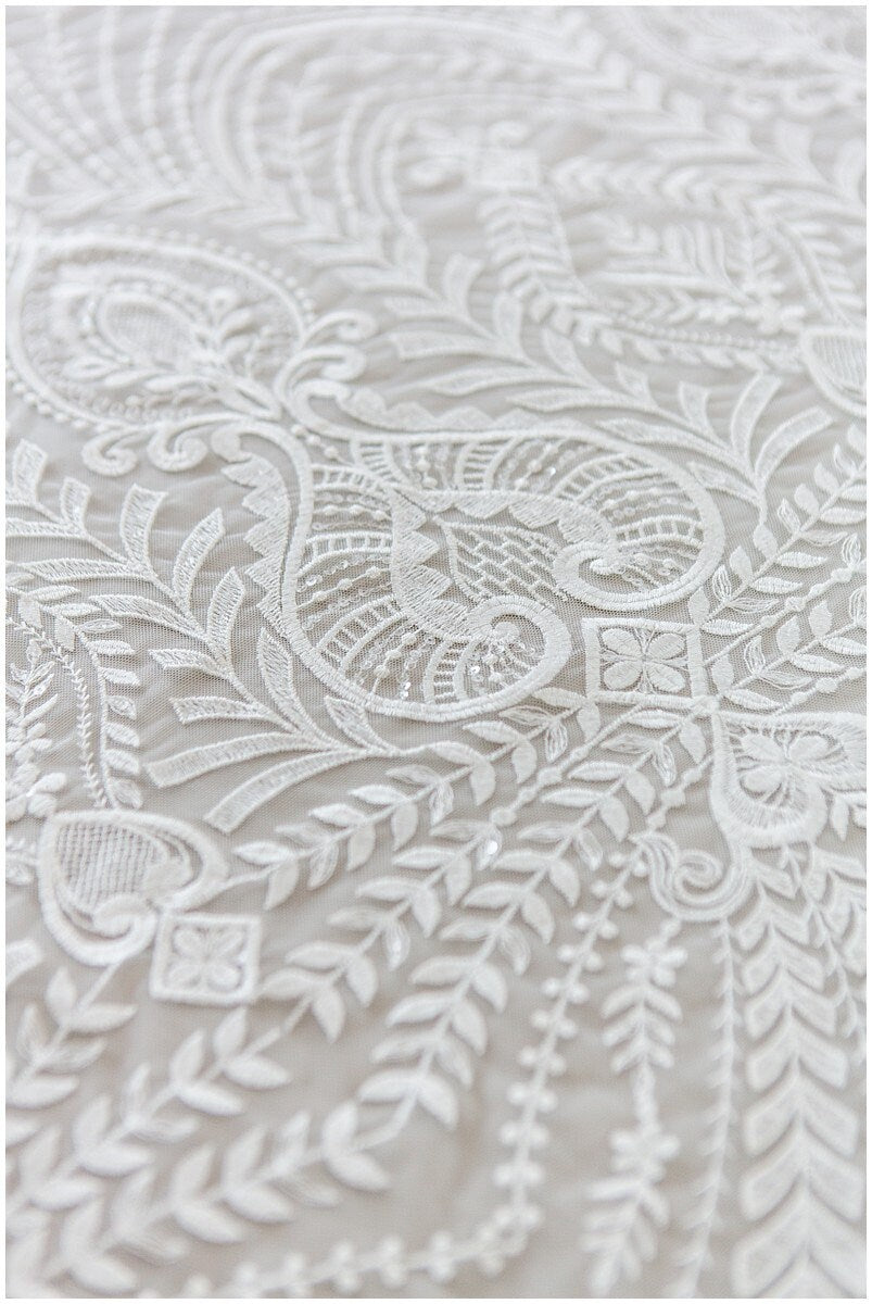 Soft embroidered boho lace fabric/ wedding lace fabric off-white/ boho wedding dress/ bridal lace fabric/ vintage lace// L17-173