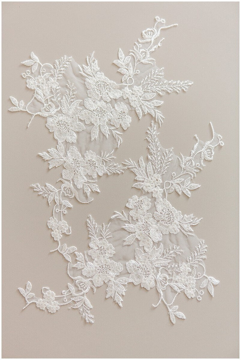 Bridal lace applique, romantic floral lace applique, lace flower applique, flower applique, wedding dress lace applique, bridal lace // A17-130