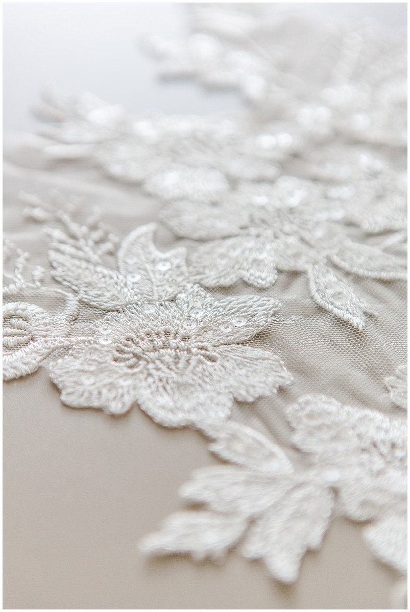 Bridal lace applique, romantic floral lace applique, lace flower applique, flower applique, wedding dress lace applique, bridal lace // A17-130