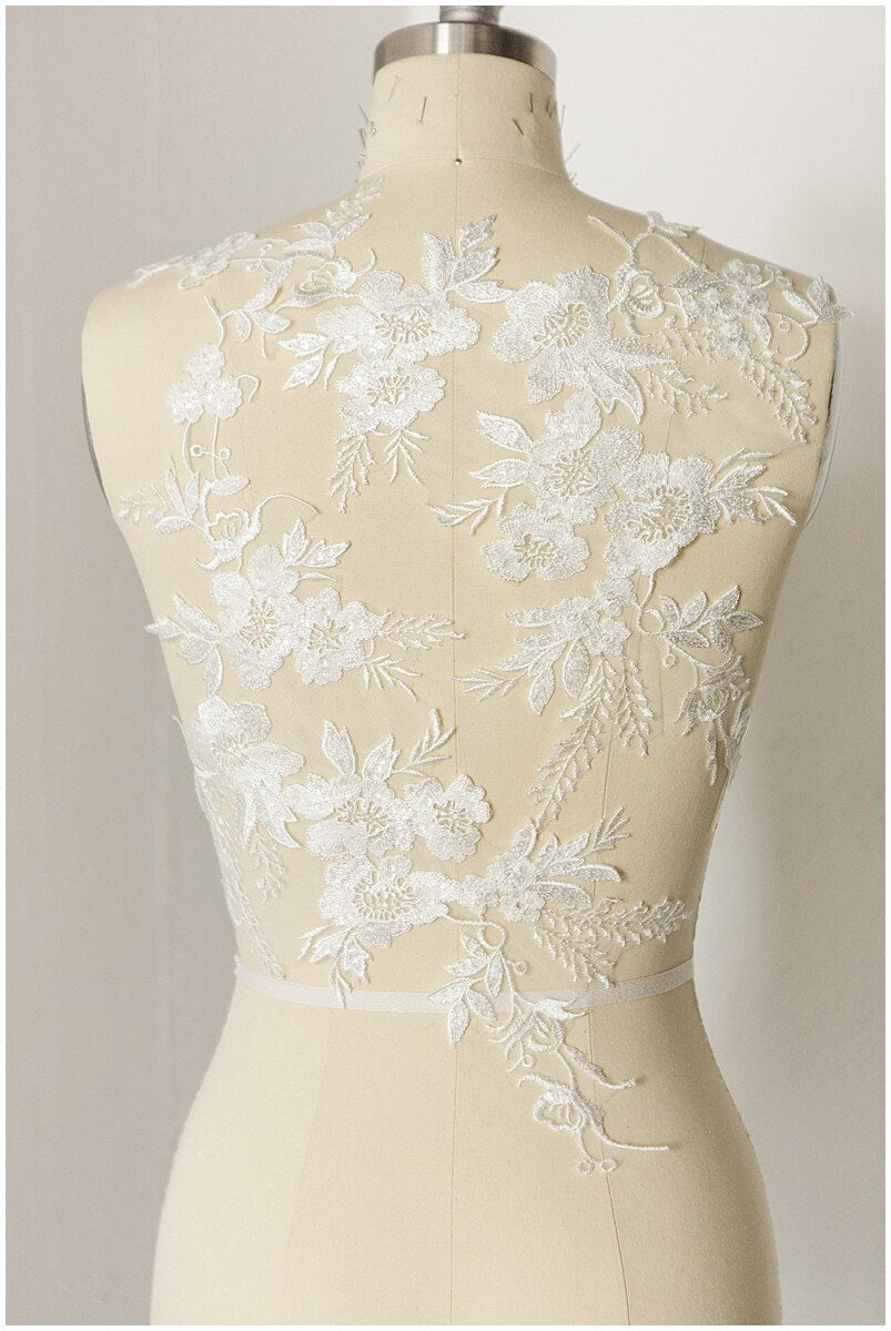 Bridal lace applique, romantic floral lace applique, lace flower applique, flower applique, wedding dress lace applique, bridal lace // A17-130
