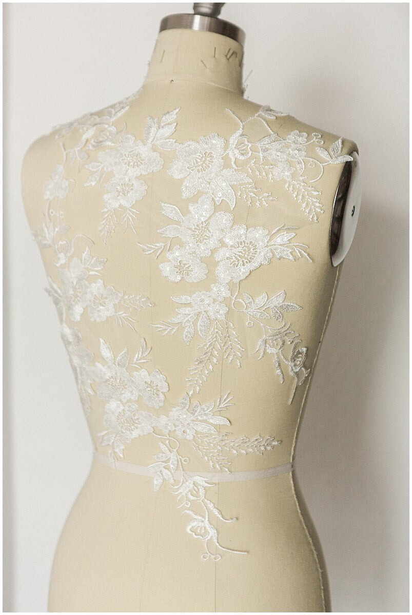 Bridal lace applique, romantic floral lace applique, lace flower applique, flower applique, wedding dress lace applique, bridal lace // A17-130