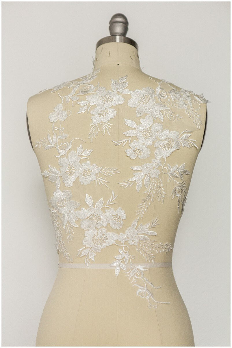 Bridal lace applique, romantic floral lace applique, lace flower applique, flower applique, wedding dress lace applique, bridal lace // A17-130