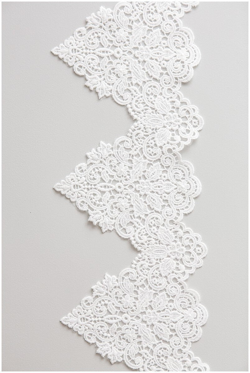 Milk silk embroidered lace trim/ elegant bridal lace trim/ off-white lace trim/ guipure look lace/ wedding dress lace trim// T17-057