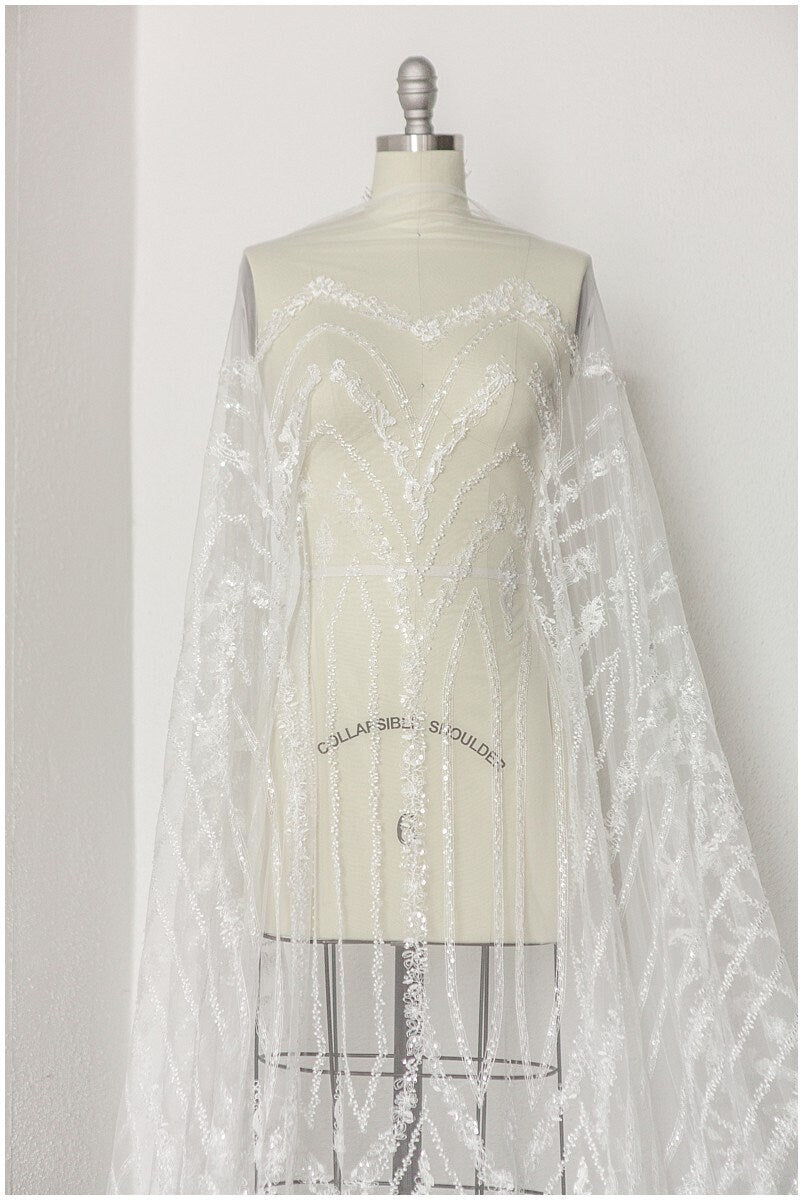 Perlen Spitzenstoff, Spitzenstoff, Brautspitze, Brautkleid Spitze, Couture Spitze, Perlenspitze, Schleierspitze, Pallas Braut// L17-161