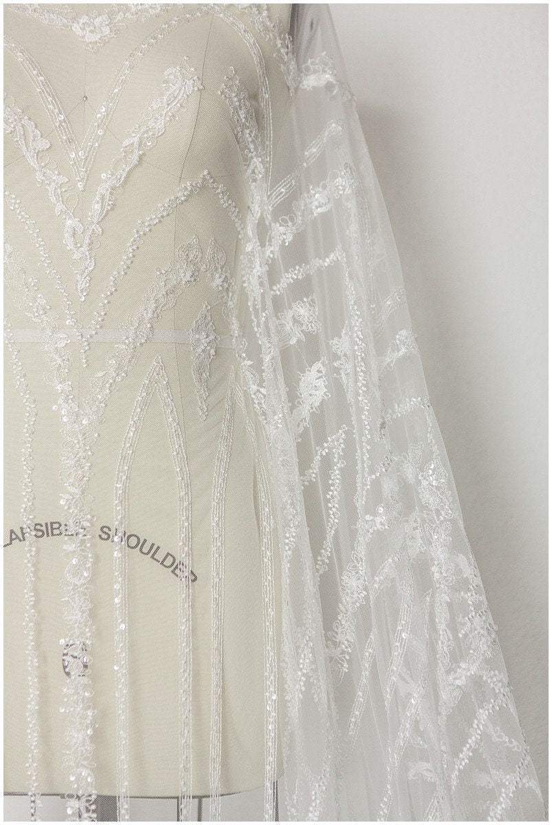 Perlen Spitzenstoff, Spitzenstoff, Brautspitze, Brautkleid Spitze, Couture Spitze, Perlenspitze, Schleierspitze, Pallas Braut// L17-161