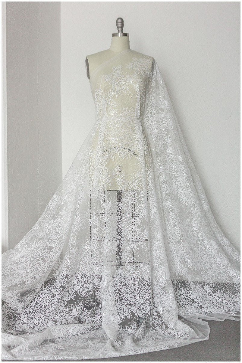 Pailletten Spitzenstoff, gefrorene Spitze, Brautspitze Stoff, Brautkleid Spitze, Couture Spitzenstoff, Spitzenkleid, Boho Braut Spitze// L17-163