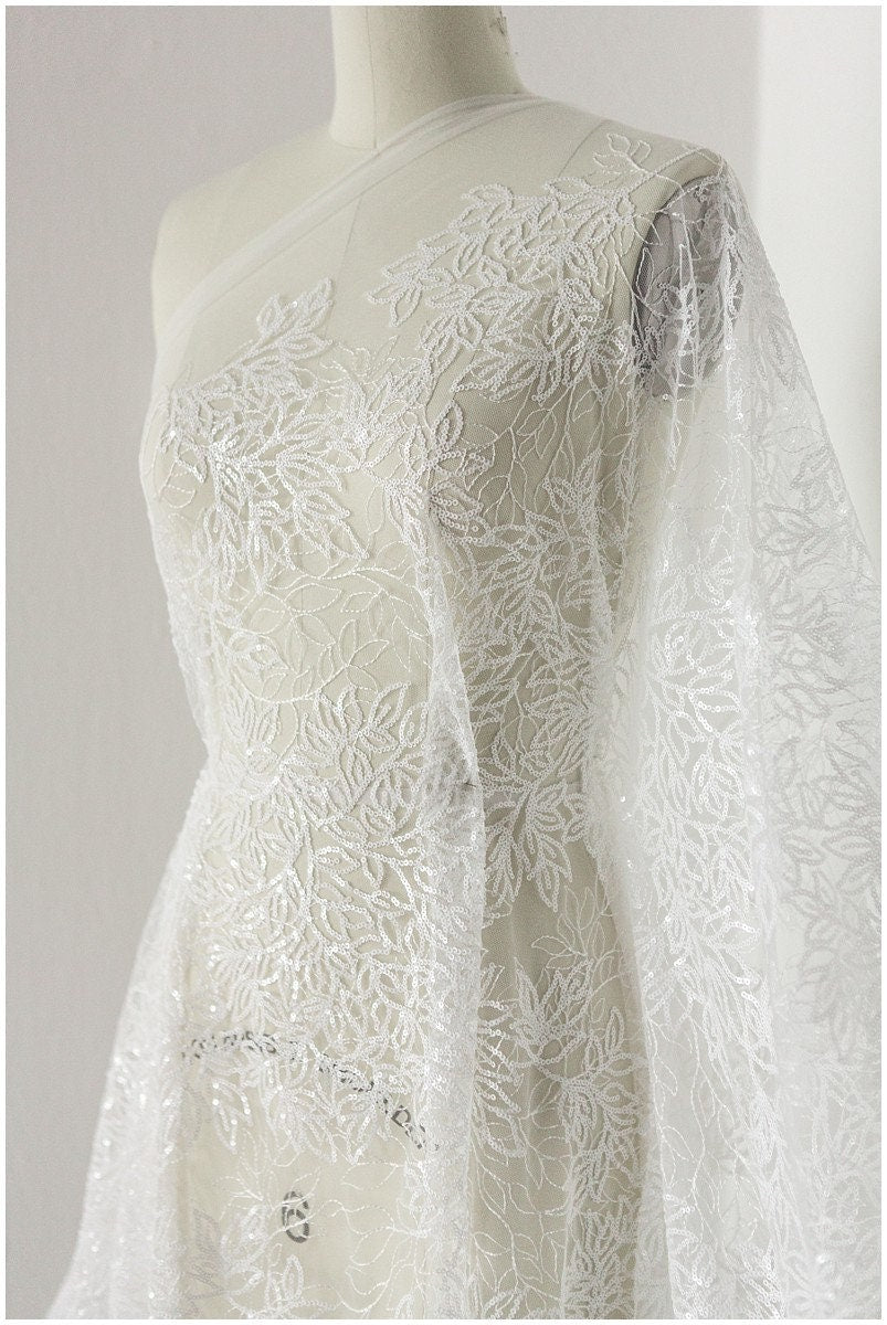 Pailletten Spitzenstoff, gefrorene Spitze, Brautspitze Stoff, Brautkleid Spitze, Couture Spitzenstoff, Spitzenkleid, Boho Braut Spitze// L17-163