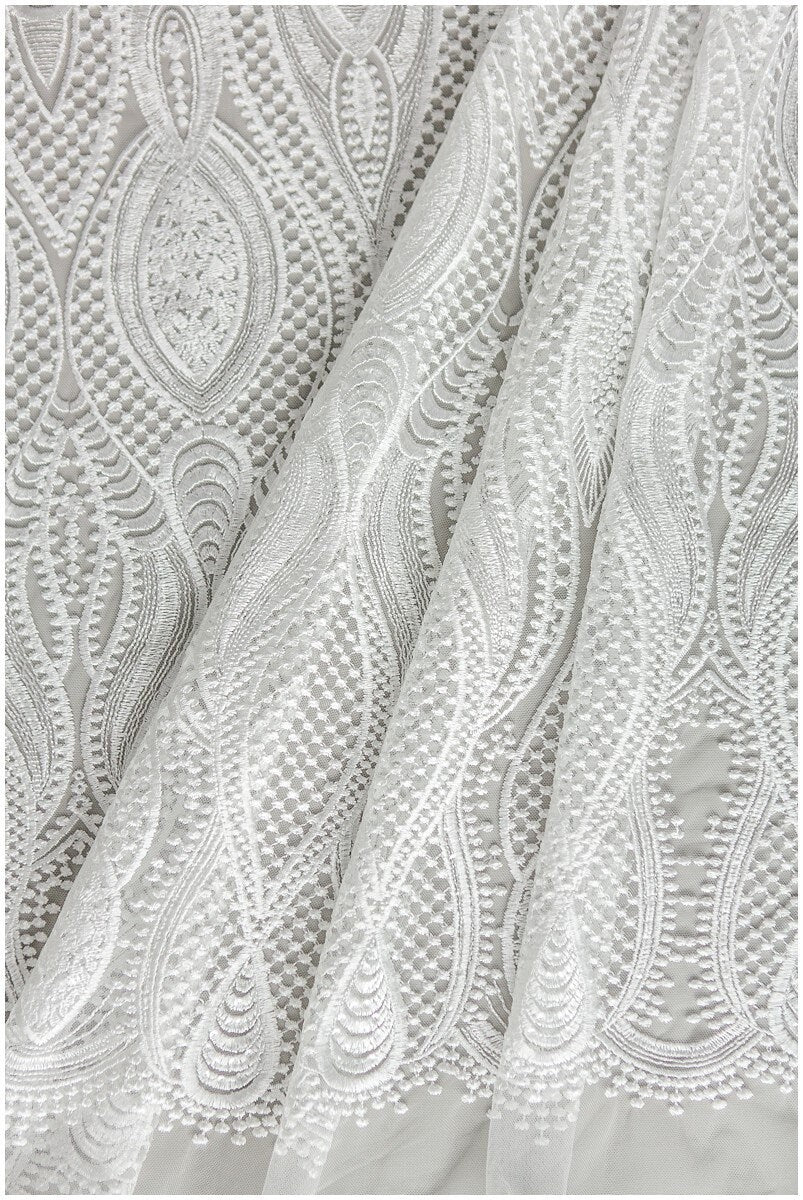 Braut Spitzenstoff Off-White/ Hochzeitskleid Spitze/ moderne geometrische Spitze/ Boho Hochzeitskleid/ Boho Spitze// L17-166