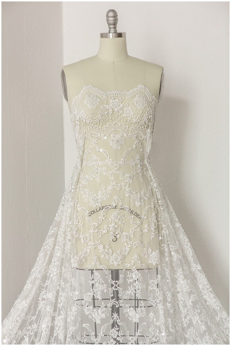 Perlen Spitzenstoff Off-White/ Braut Spitze/ Brautspitzenstoff/ Perlen Spitze// L17-168