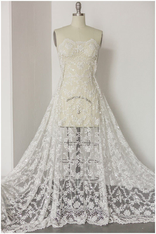 Perlen Spitzenstoff Off-White/ Braut Spitze/ Brautspitzenstoff/ Perlen Spitze// L17-168