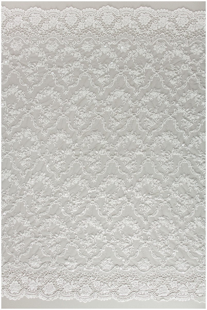 Perlen Spitzenstoff Off-White/ Braut Spitze/ Brautspitzenstoff/ Perlen Spitze// L17-168