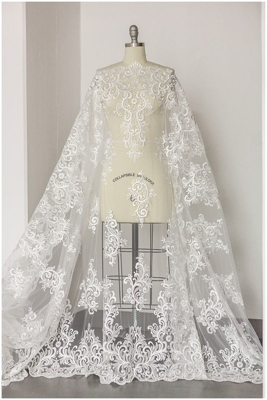 Tela de encaje pesado bordado / encaje para novia off-white / encaje para vestido de novia / encaje nupcial // L17-169
