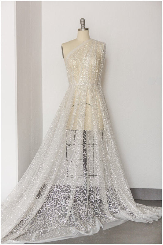 Bubble Blasen Muster Glitzerstoff/ Off-White Silber Glitzer Tüll/ Hochzeitskleid Tüll/ Braut Glitzer Stoff// R-005